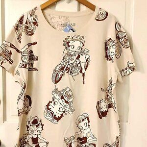 NWT Betty Boop on Motorcycle Women 3XL Fleischer Studios Beige T-shirt